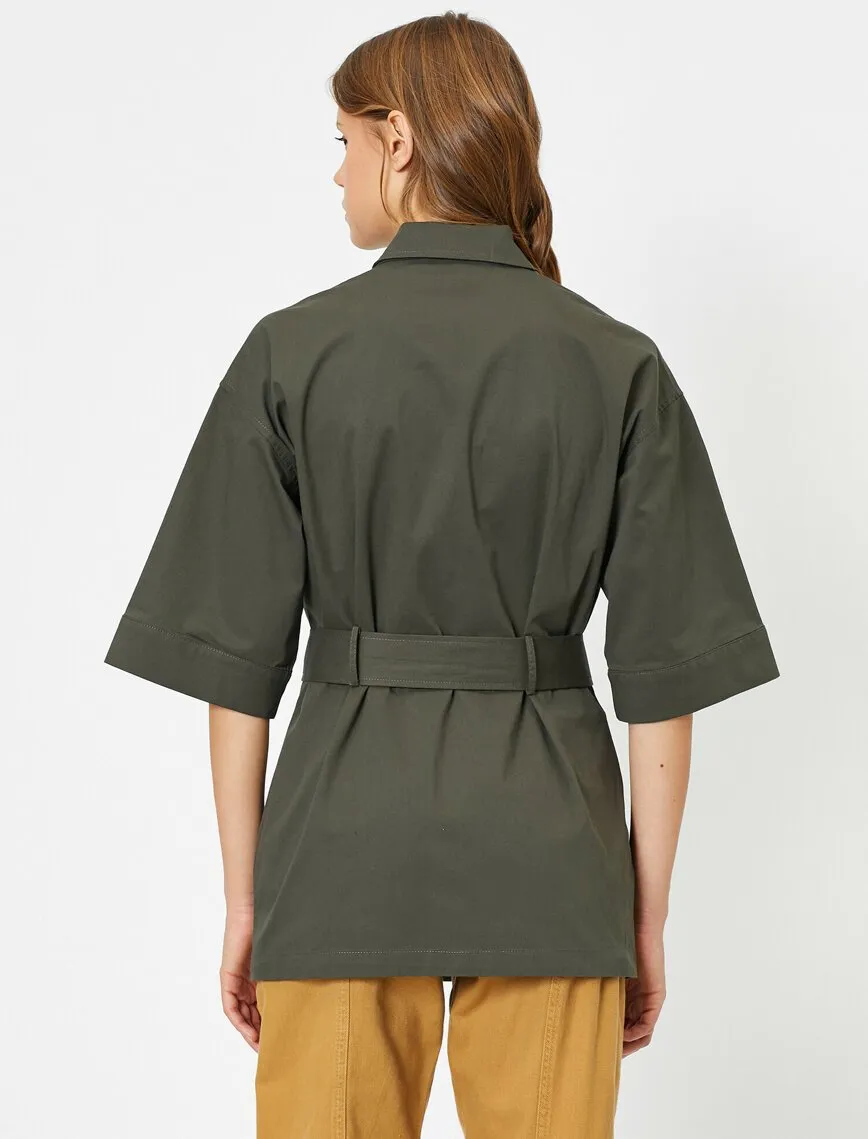 16508 Khaki Short Sleeve Belt Detail Jacket