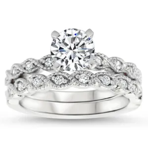 7.5 mm Center Moissanite Vintage Inspired Wedding Set - Timeless Twist  Wedding Set