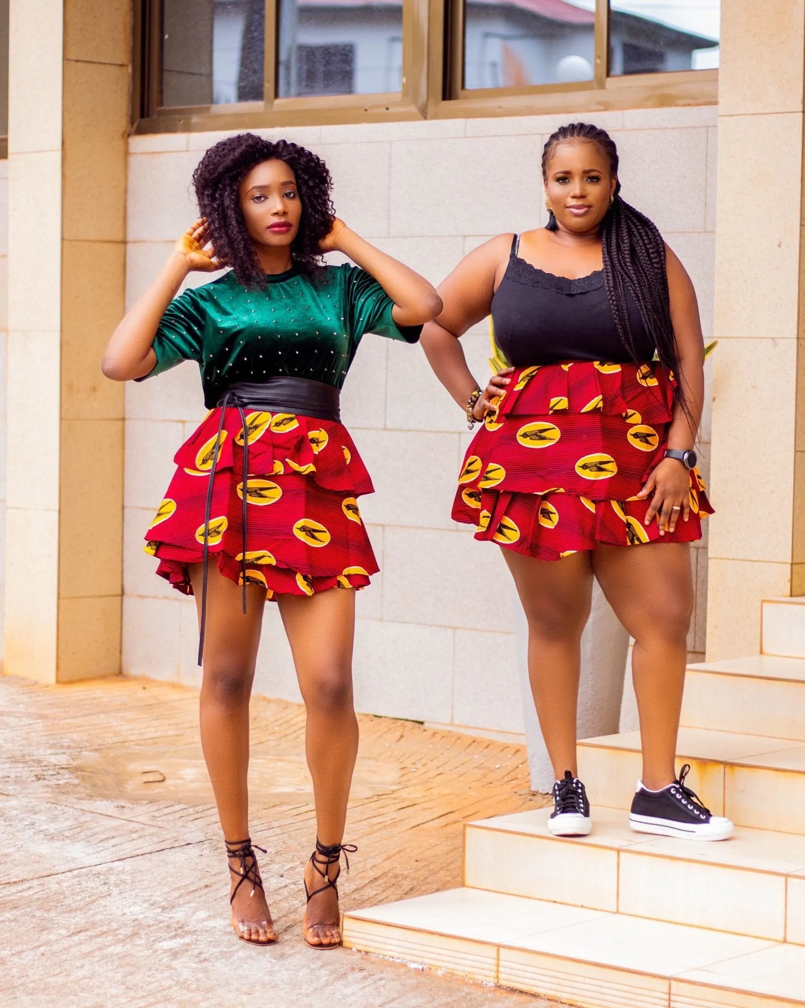 Ada African Print Midi Skirt - Red & Yellow