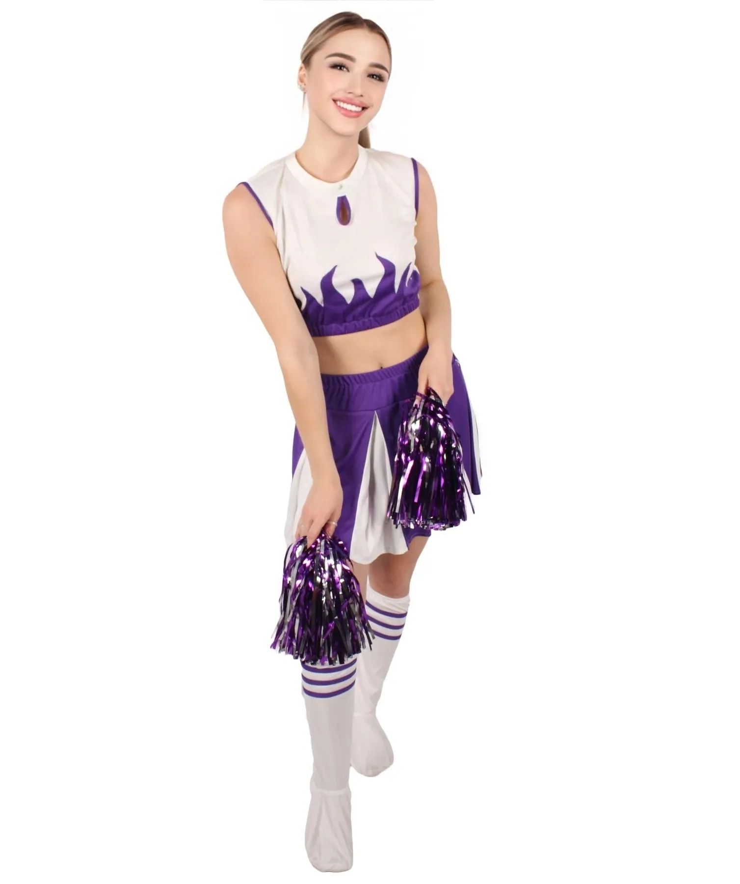 Adult Women's Carnival School Cheerleader Costume Set | Suitable for Halloween | Flame-retardant Synthetic Fabric