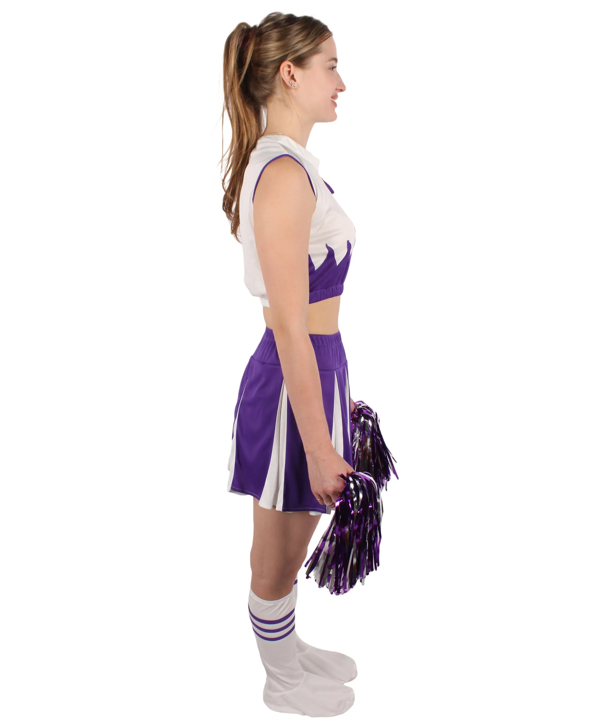 Adult Women's Carnival School Cheerleader Costume Set | Suitable for Halloween | Flame-retardant Synthetic Fabric