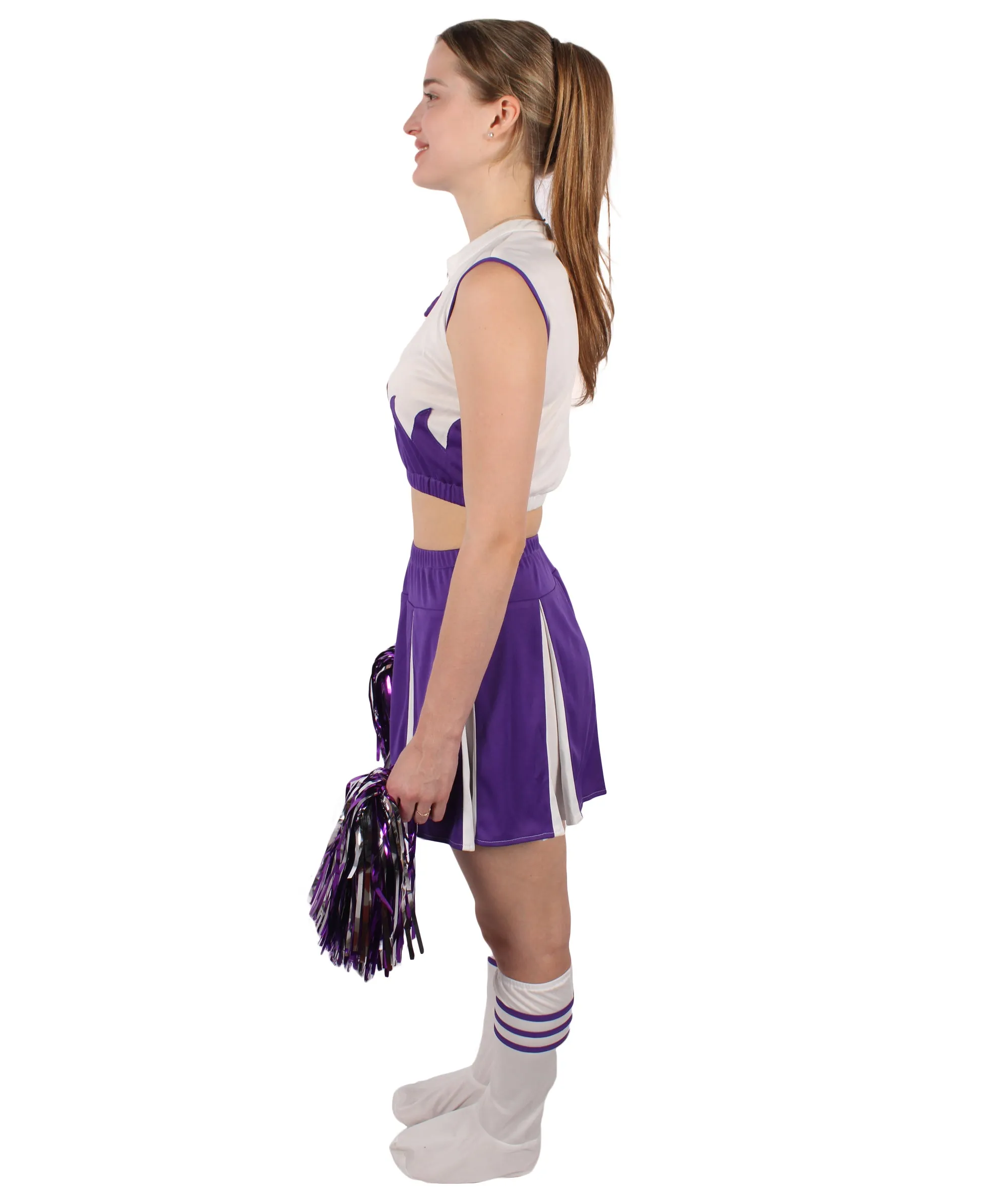 Adult Women's Carnival School Cheerleader Costume Set | Suitable for Halloween | Flame-retardant Synthetic Fabric