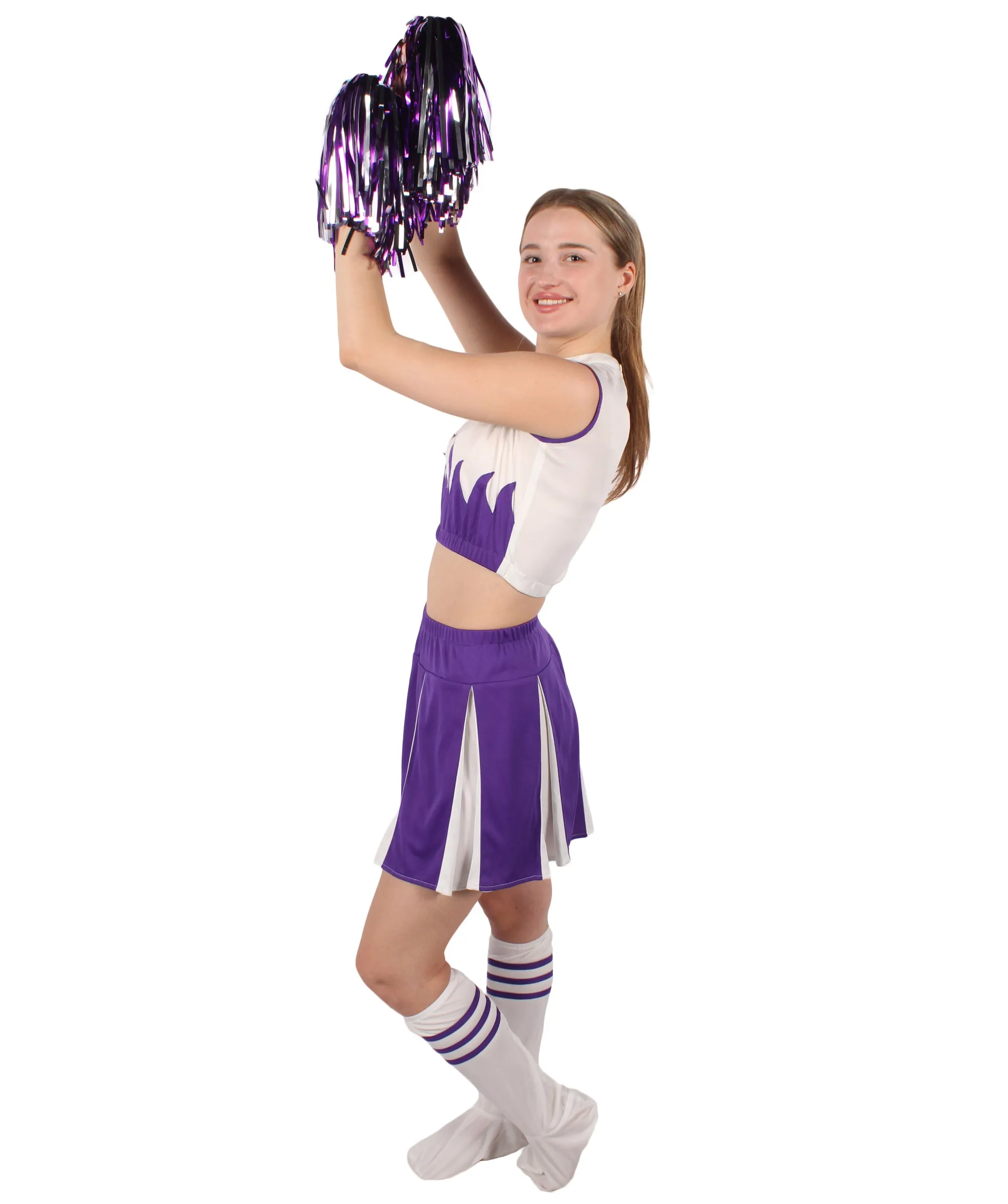 Adult Women's Carnival School Cheerleader Costume Set | Suitable for Halloween | Flame-retardant Synthetic Fabric