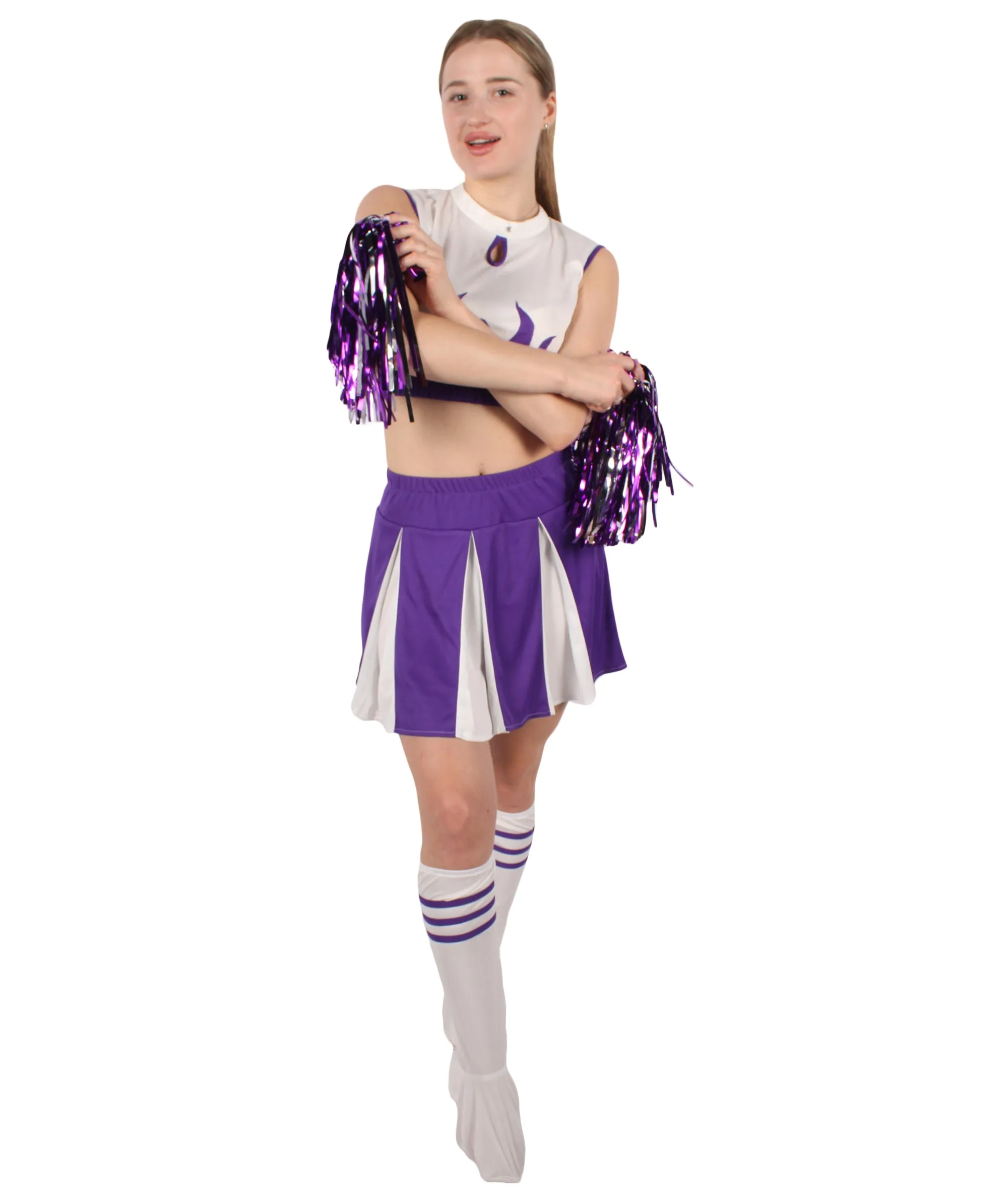 Adult Women's Carnival School Cheerleader Costume Set | Suitable for Halloween | Flame-retardant Synthetic Fabric