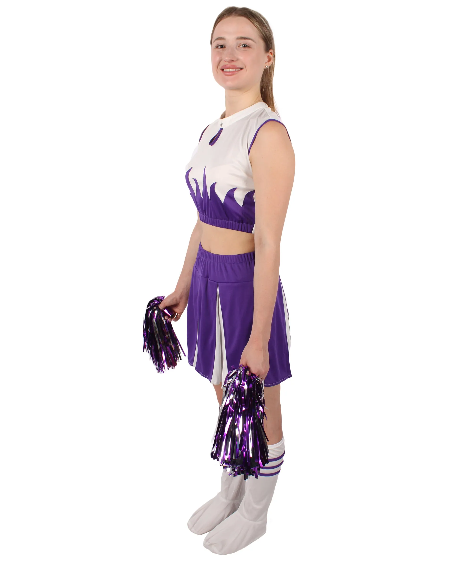 Adult Women's Carnival School Cheerleader Costume Set | Suitable for Halloween | Flame-retardant Synthetic Fabric