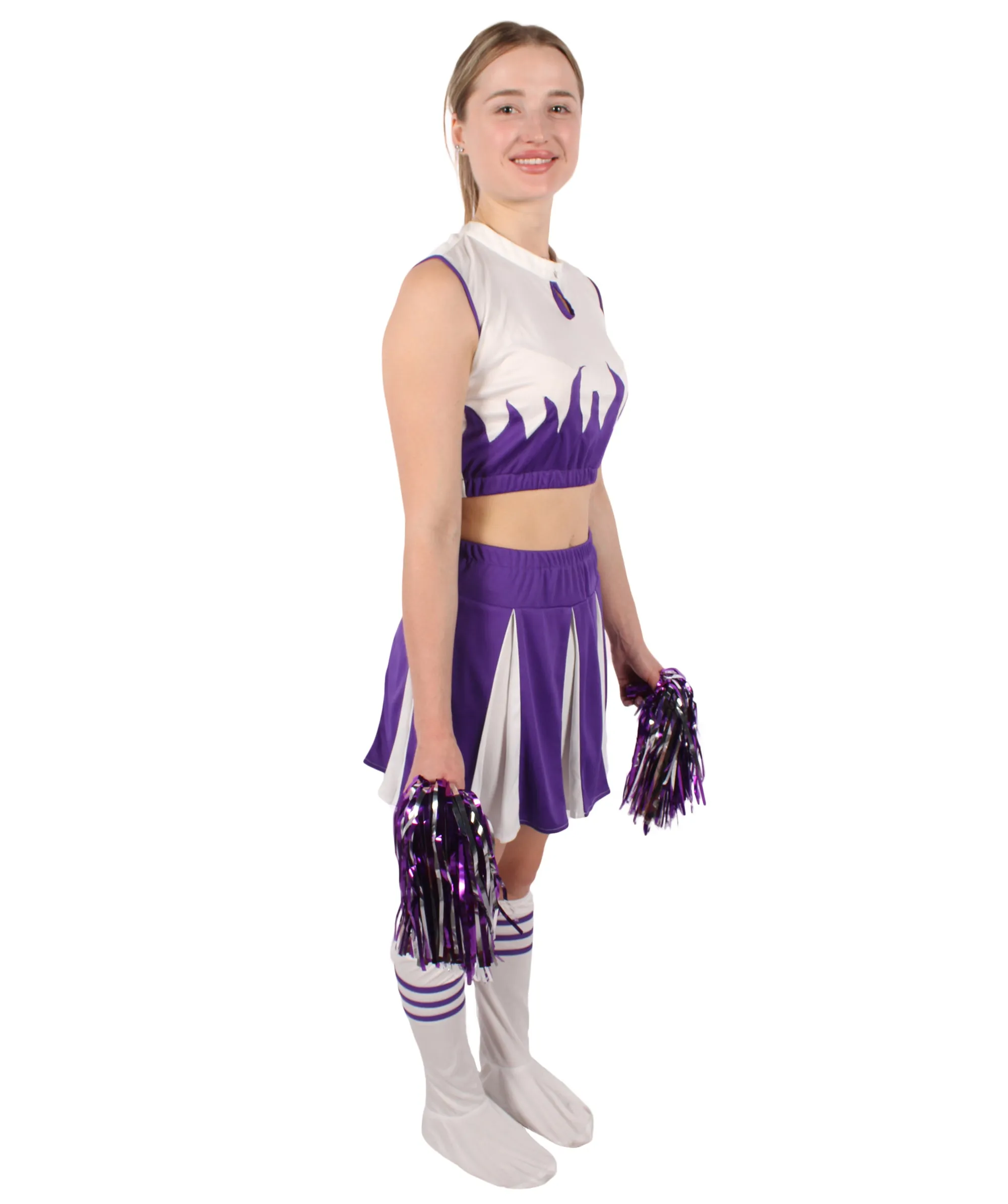 Adult Women's Carnival School Cheerleader Costume Set | Suitable for Halloween | Flame-retardant Synthetic Fabric