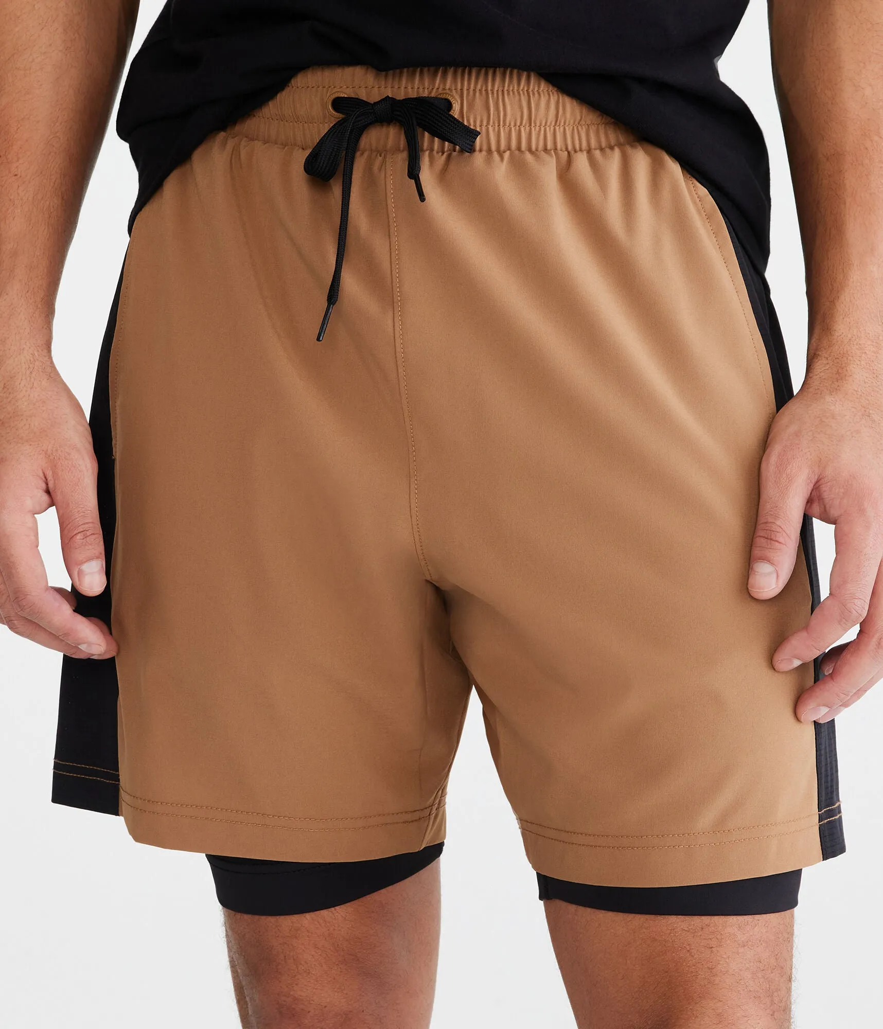 Aeropostale 7" Hybrid Active Color Block Shorts, Brown