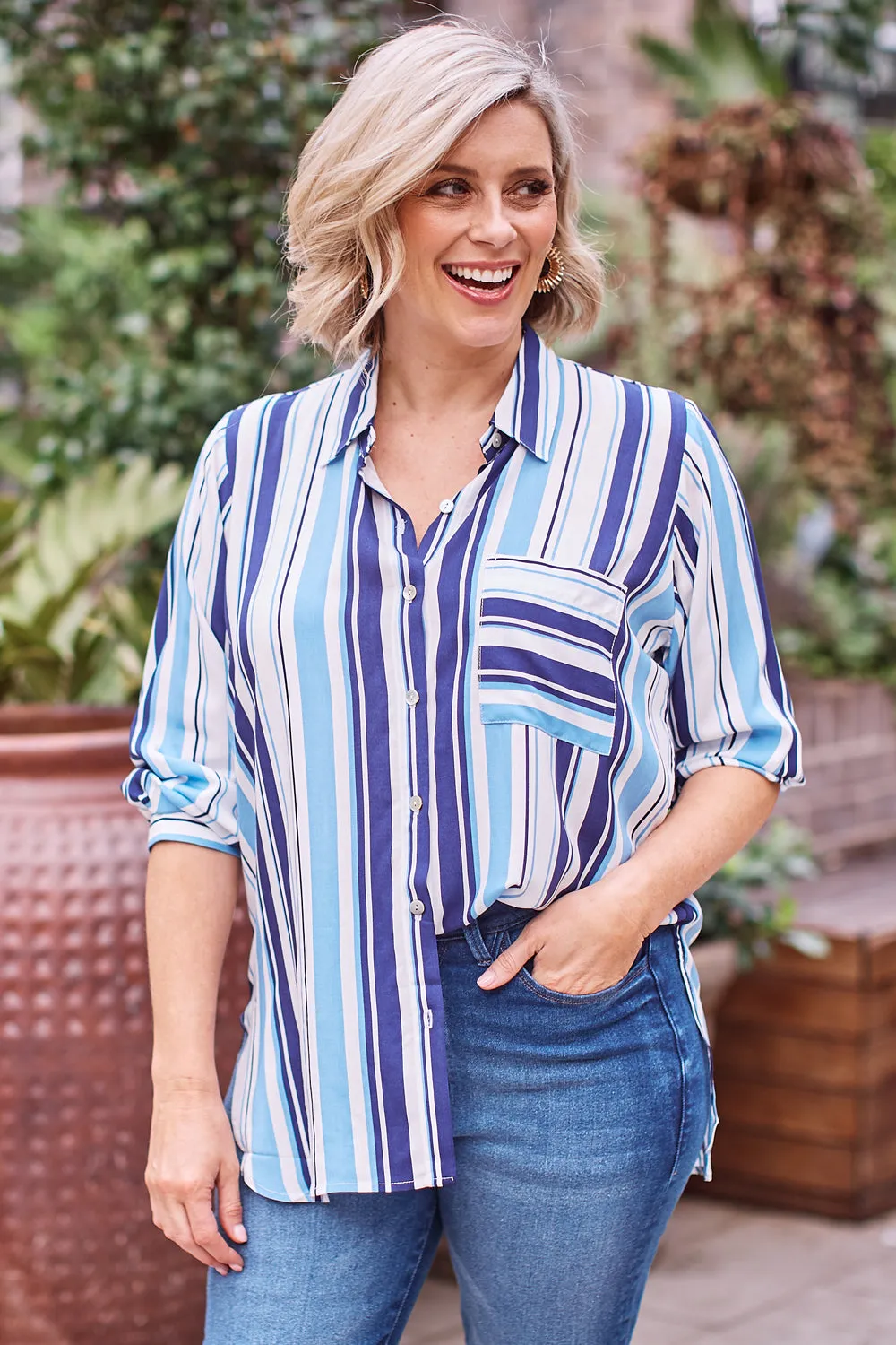 Amy Stripe Long Sleeve Collared Shirt