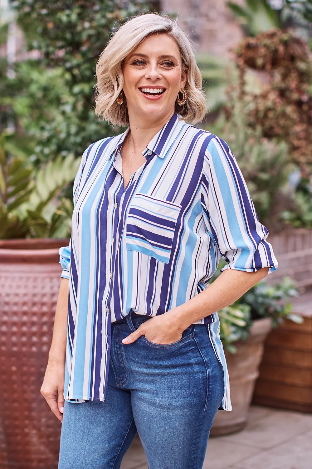 Amy Stripe Long Sleeve Collared Shirt