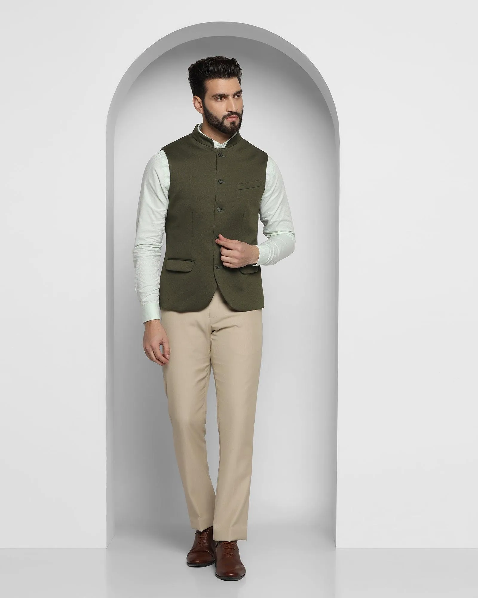 Bandhgala Formal Green Textured Waistcoat - Dante