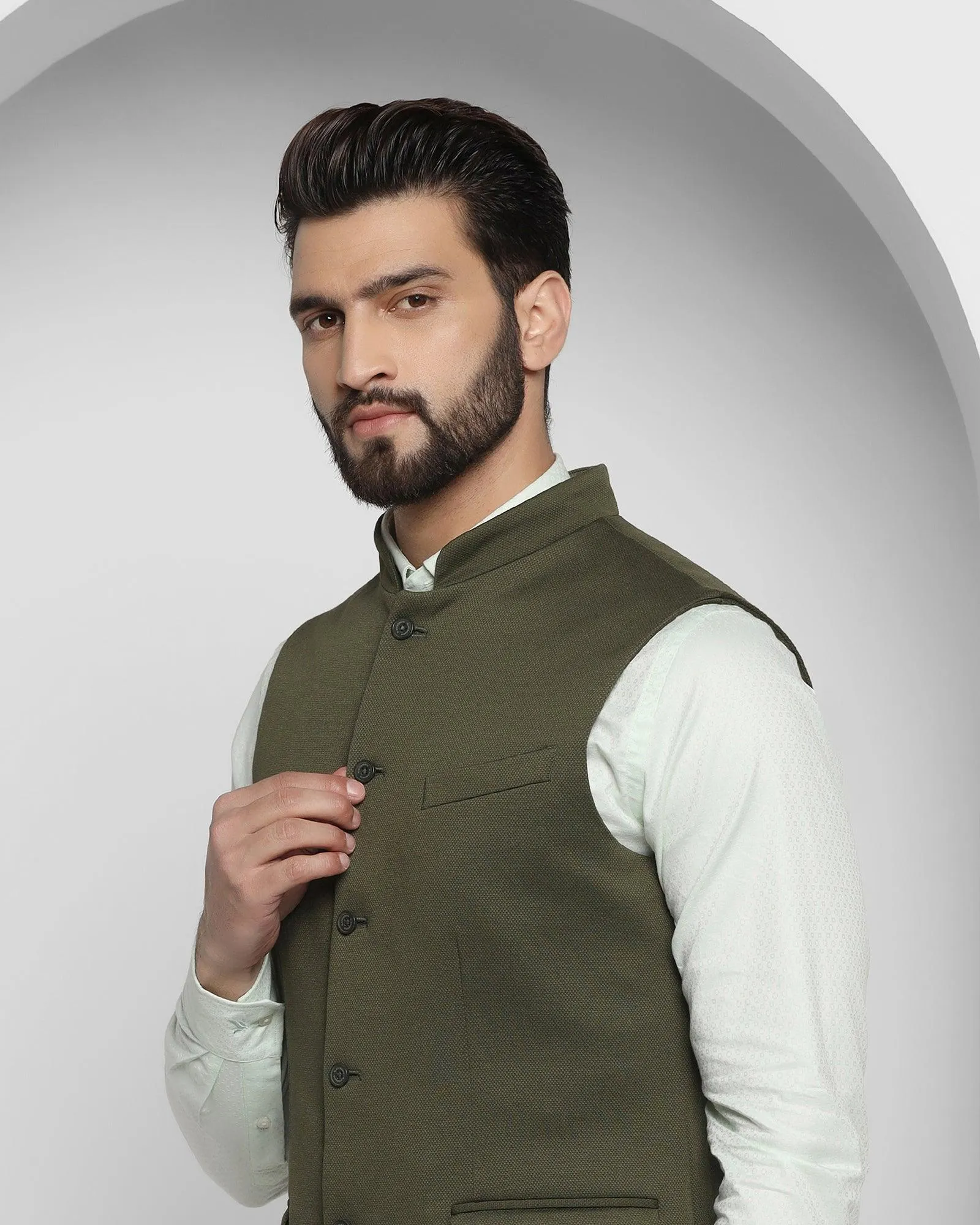 Bandhgala Formal Green Textured Waistcoat - Dante