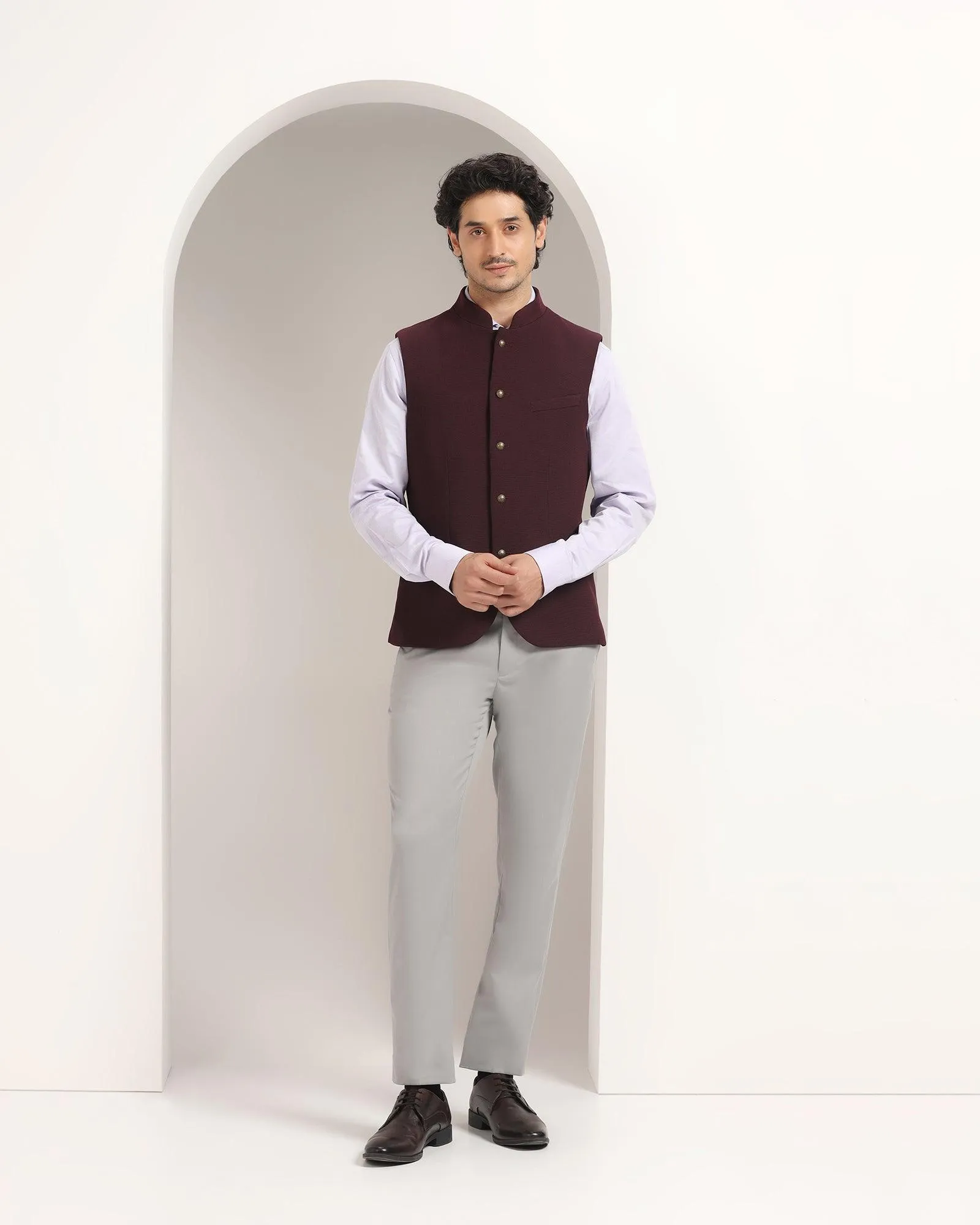 Bandhgala Formal Wine Textured Waistcoat - Echo