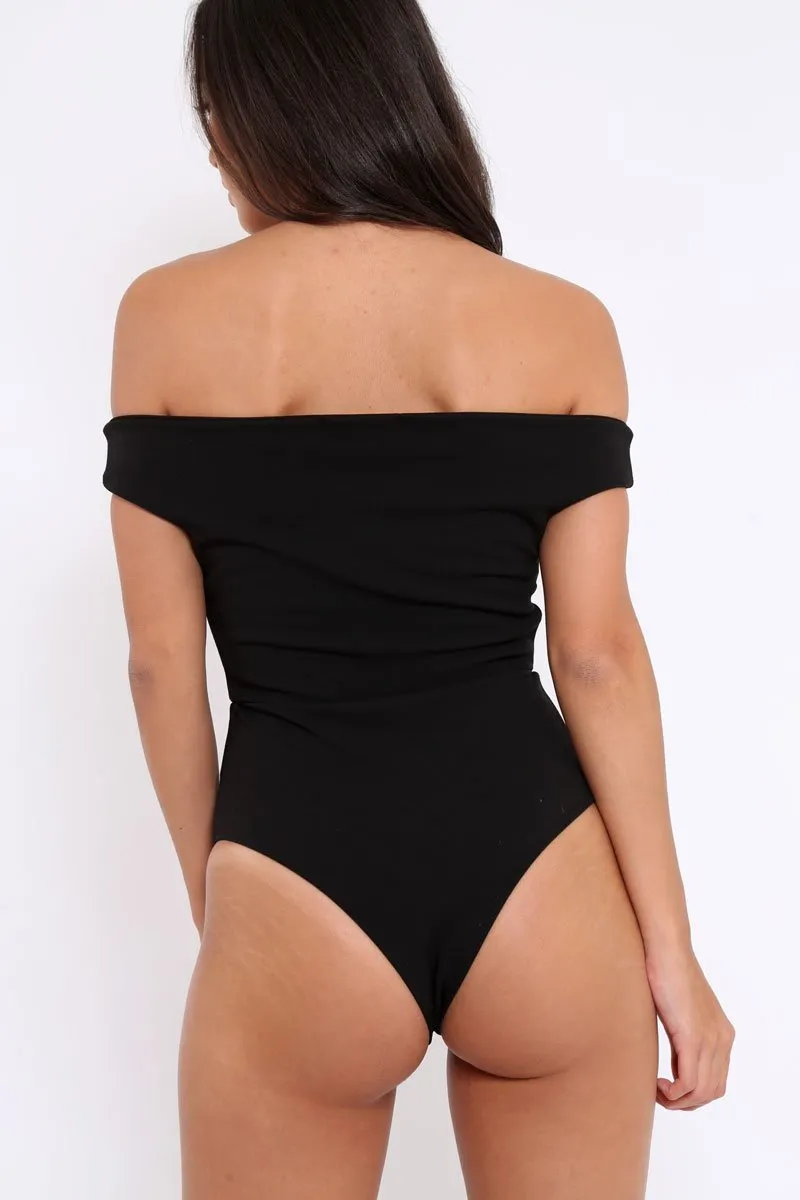 Black Bardot Bodysuit with V dip front - Hettie