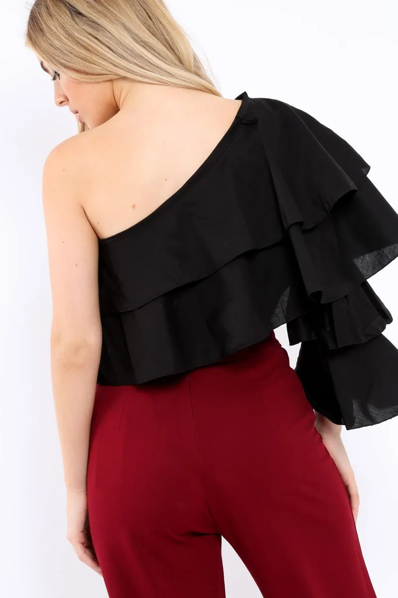 Black Ruffle One Sleeve Top - Sierra