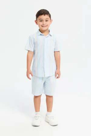 Boys Blue Short Sleeve Shirt With Shorts (2 Piece)