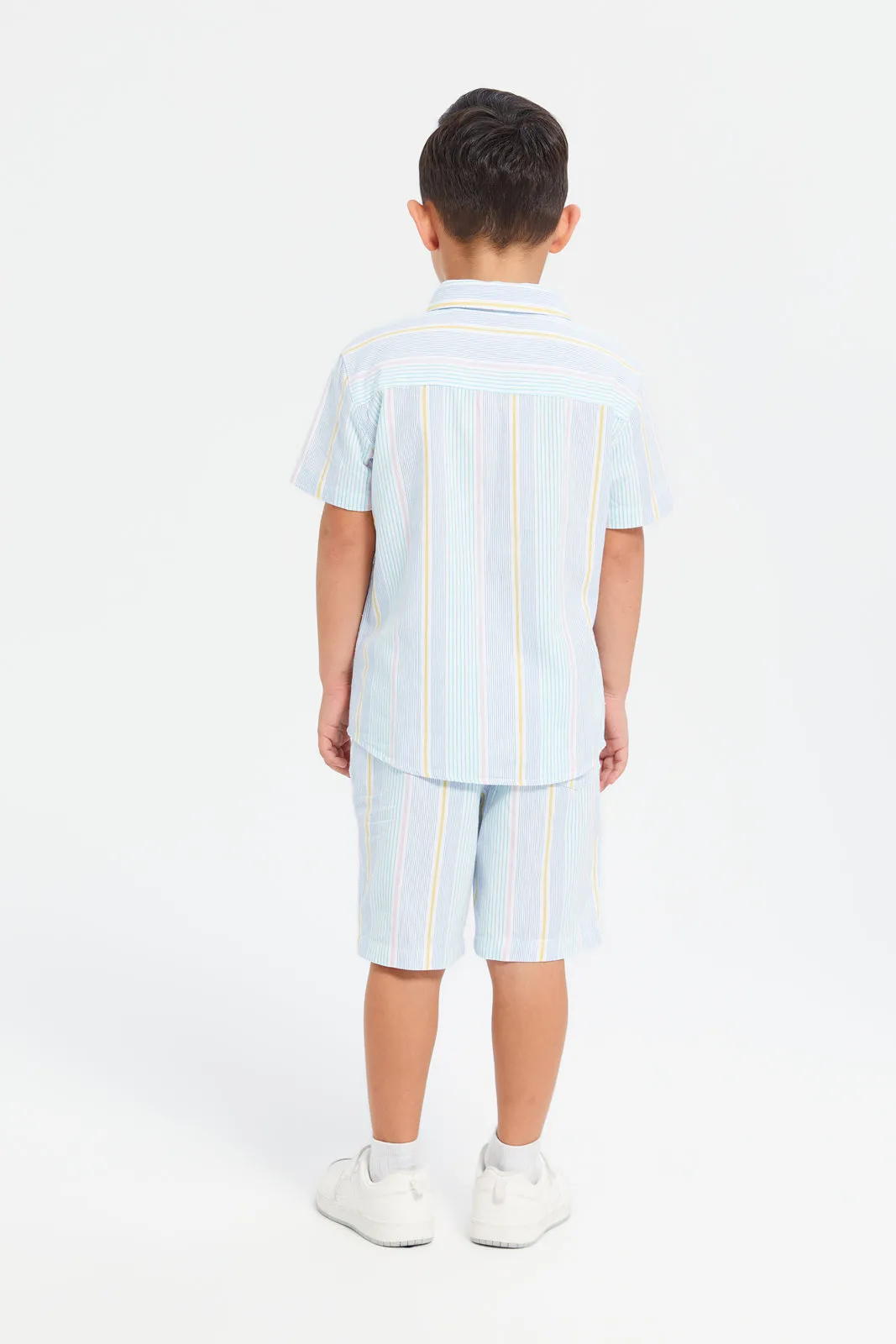 Boys Blue Short Sleeve Shirt With Shorts (2 Piece)