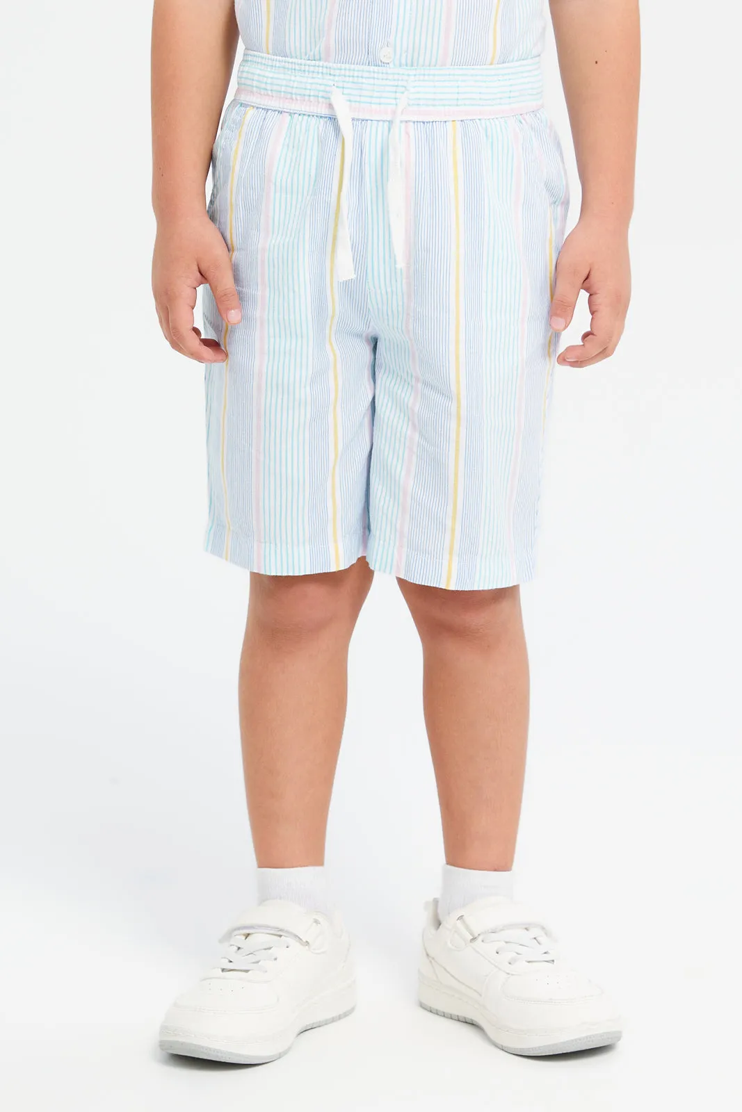 Boys Blue Short Sleeve Shirt With Shorts (2 Piece)