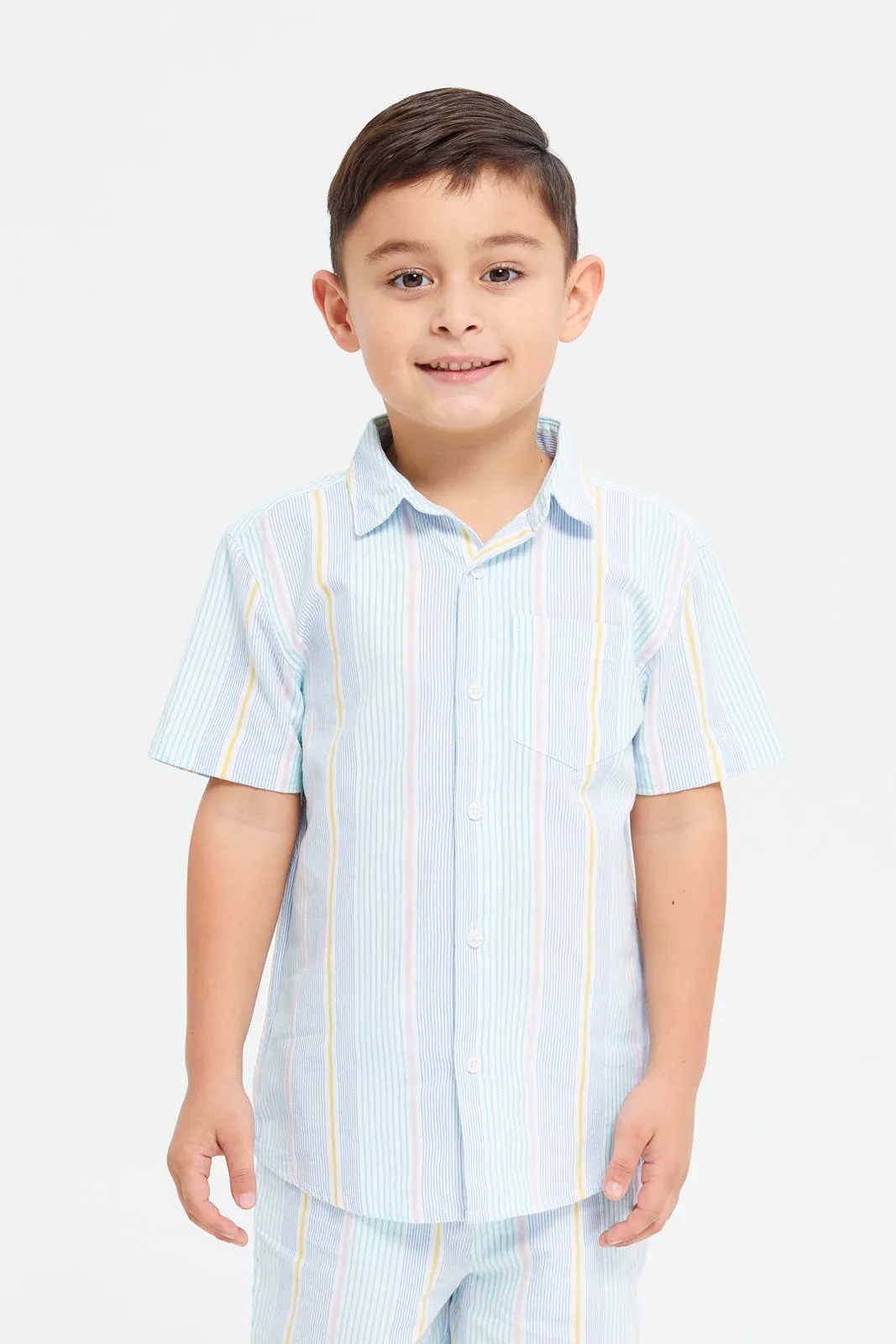 Boys Blue Short Sleeve Shirt With Shorts (2 Piece)