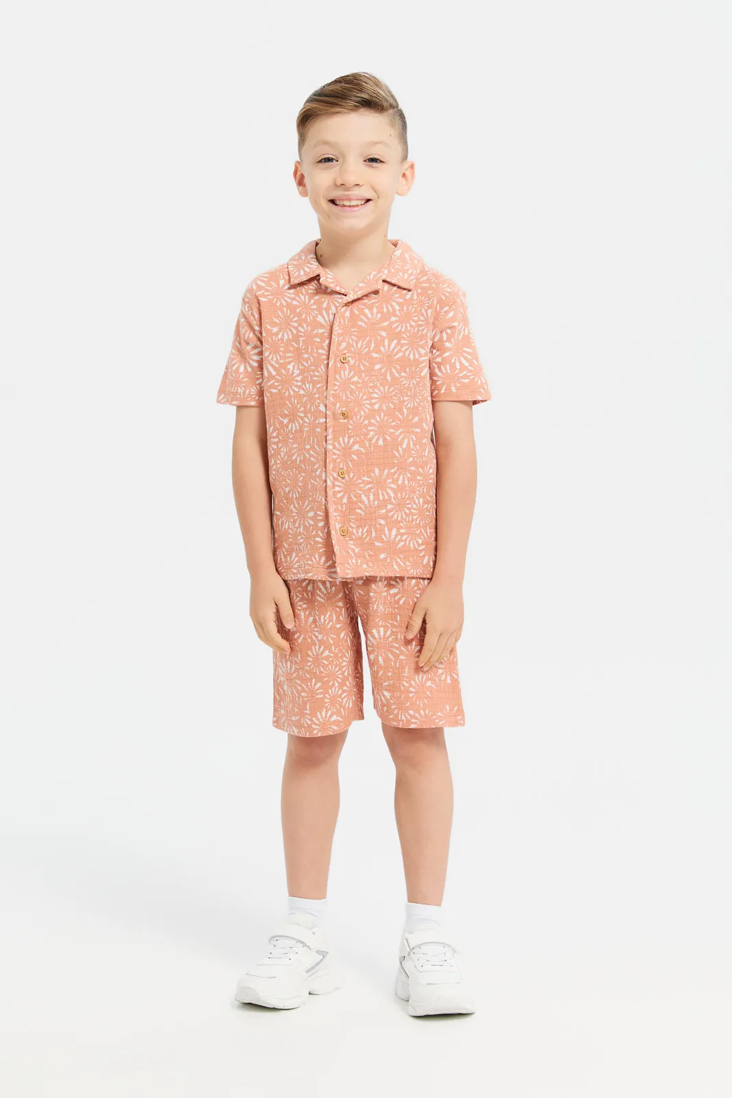 Boys Orange Printed Shirts