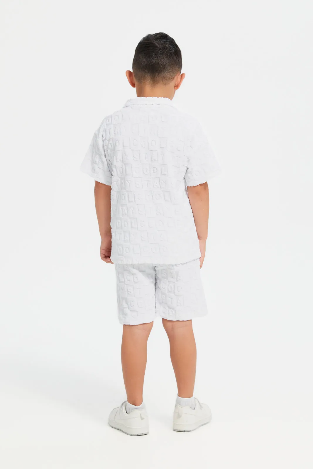 Boys White Short Sleeve Shirt With Shorts (2 Piece)