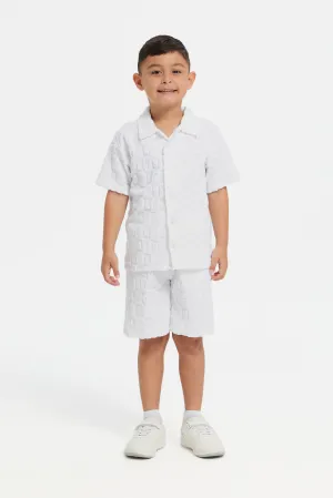 Boys White Short Sleeve Shirt With Shorts (2 Piece)