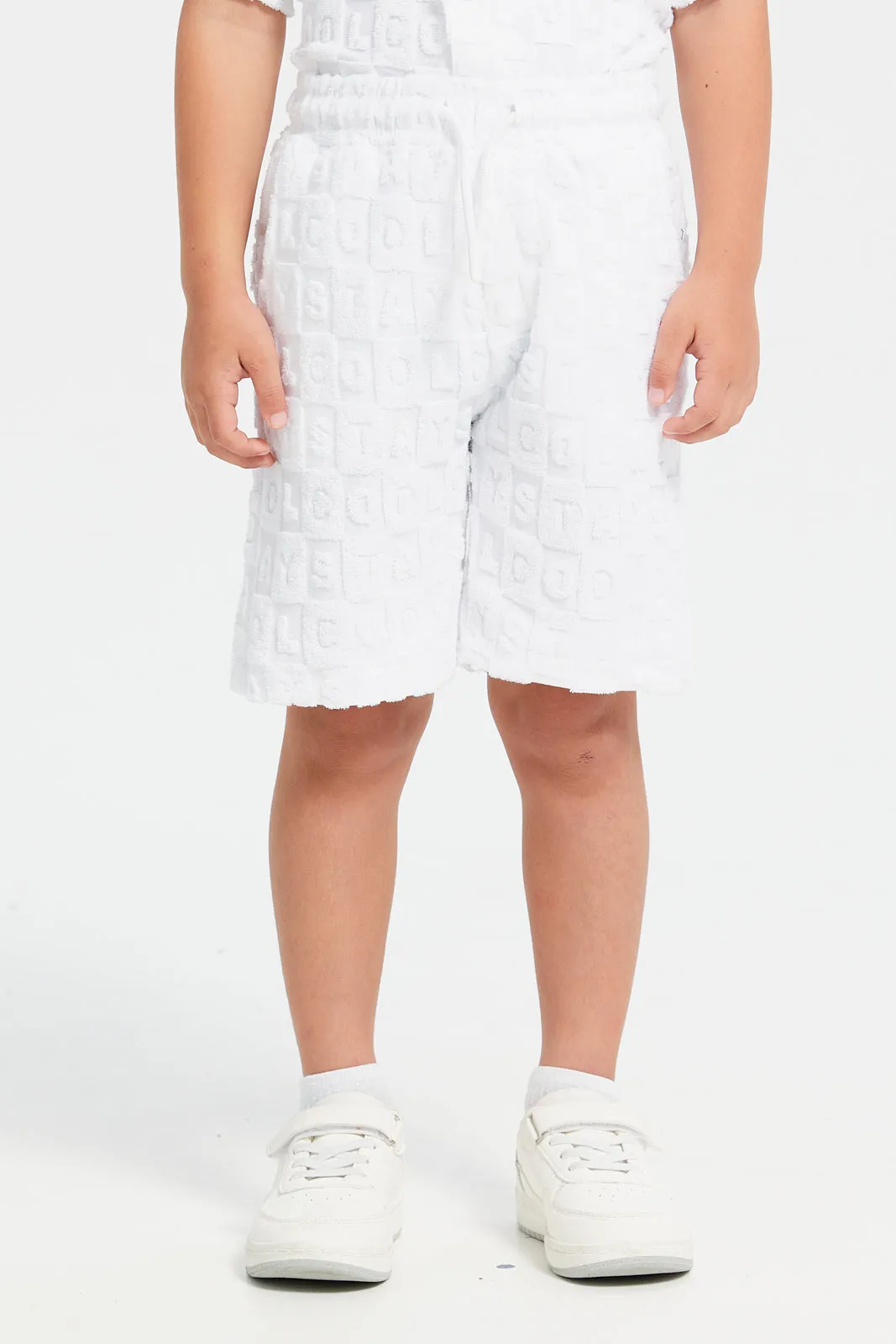 Boys White Short Sleeve Shirt With Shorts (2 Piece)