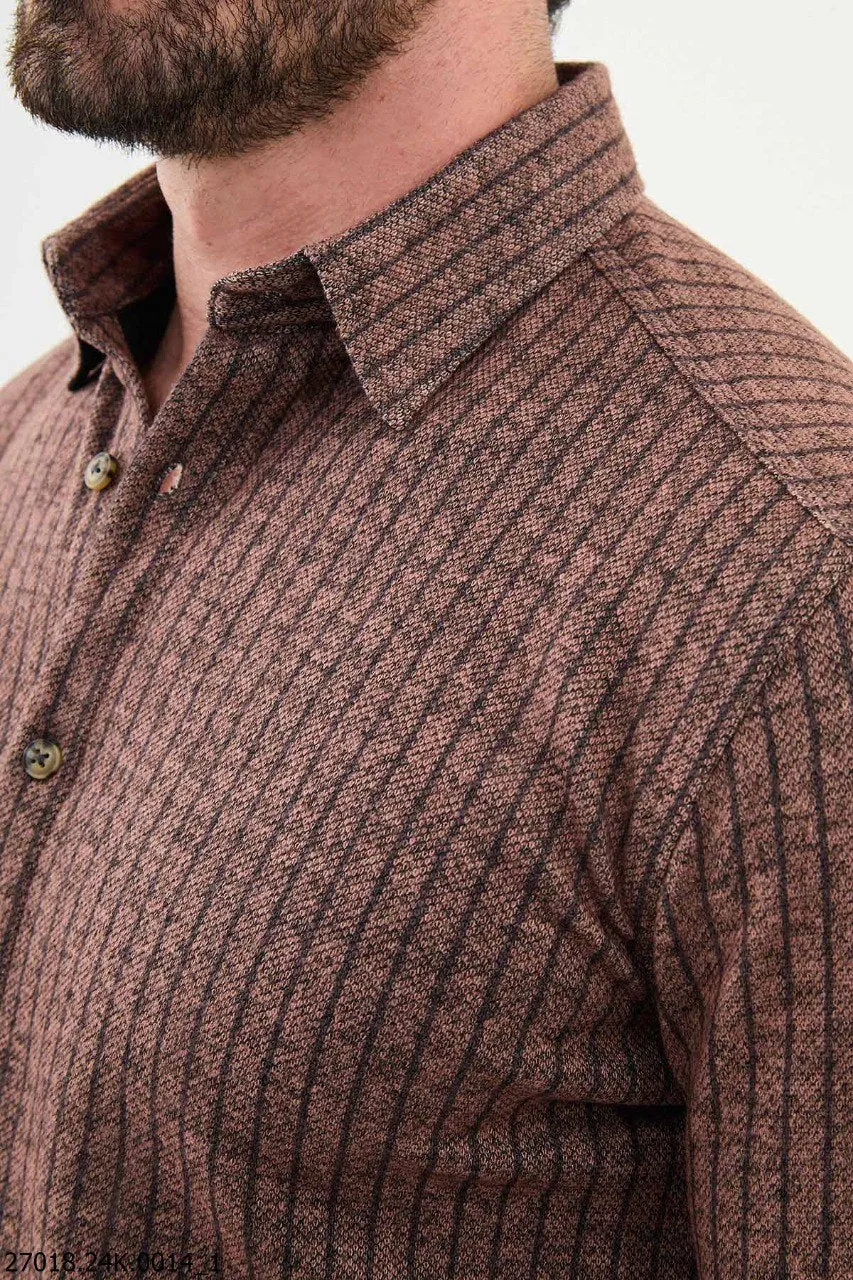 Brown Striped Textured Casual Shirt.