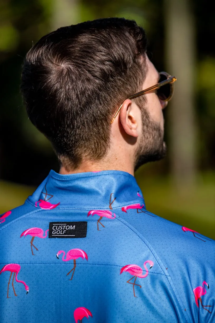 CA Funky Golf Jersey | Blue-Dotted Flamingos