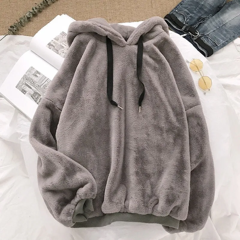 Casual Hooded Pullover Winter Fleece Sweatshirt Jackets