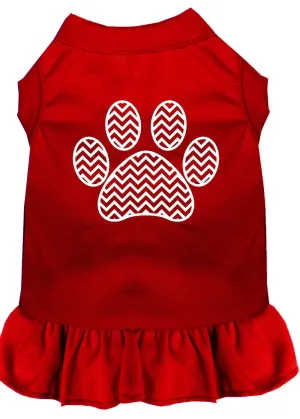 Chevron Paw Screen Print Dress Red Lg (14)