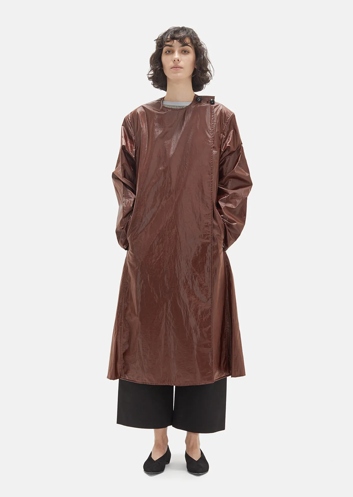 Coated Cotton Asymmetrical Overcoat