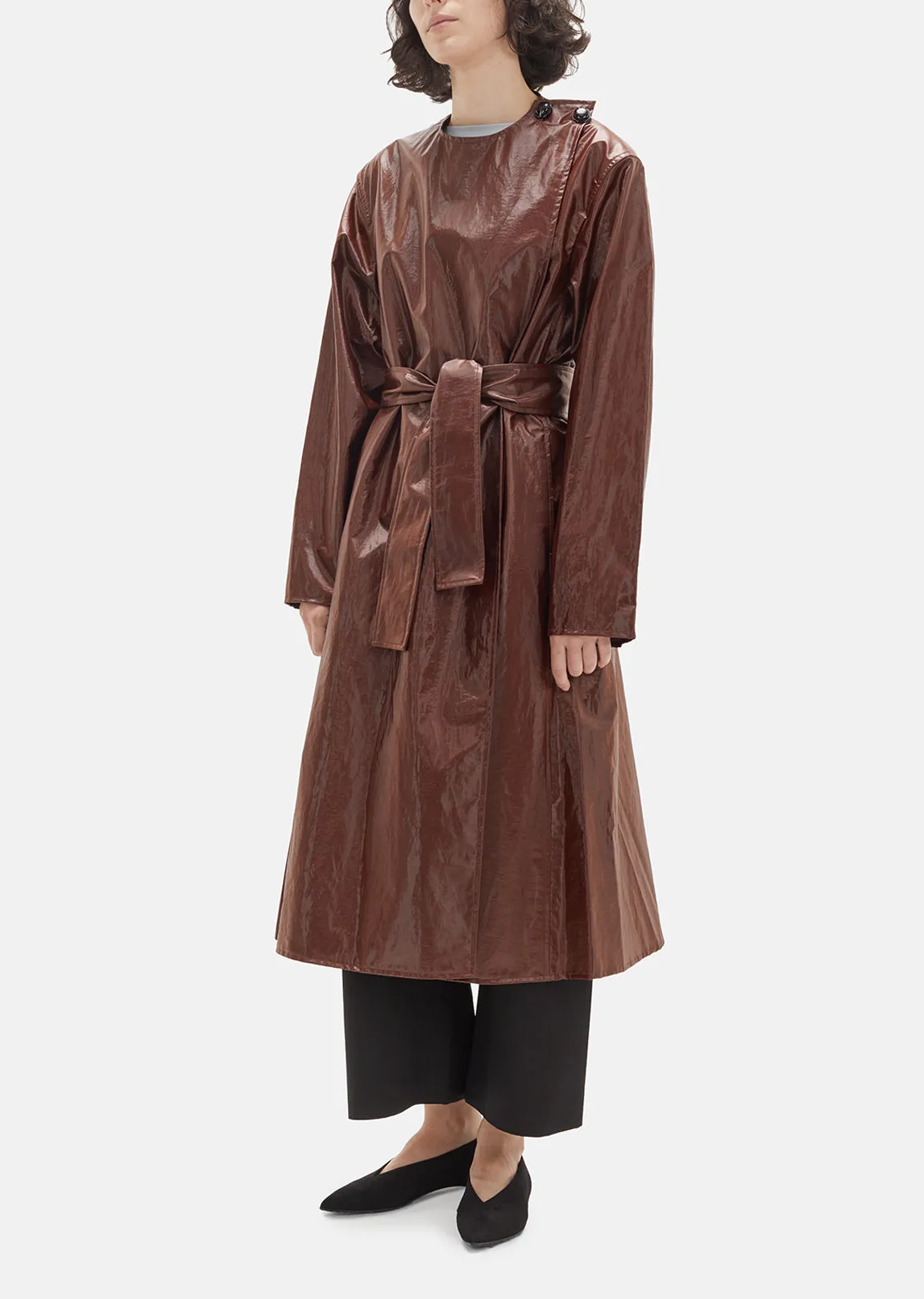 Coated Cotton Asymmetrical Overcoat