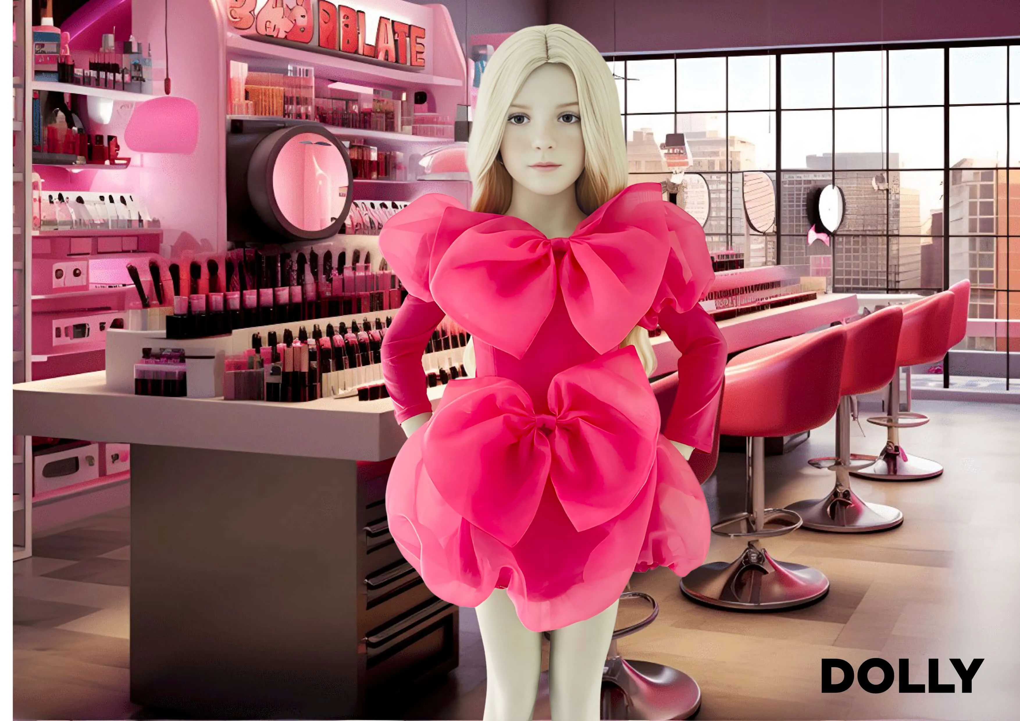 DOLLY WORLD BIG ORGANZA HAIR BOW barbiepink