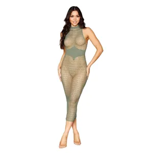 Dreamgirl Geometric Fence Net Bodystocking Gown 0489 - Sage