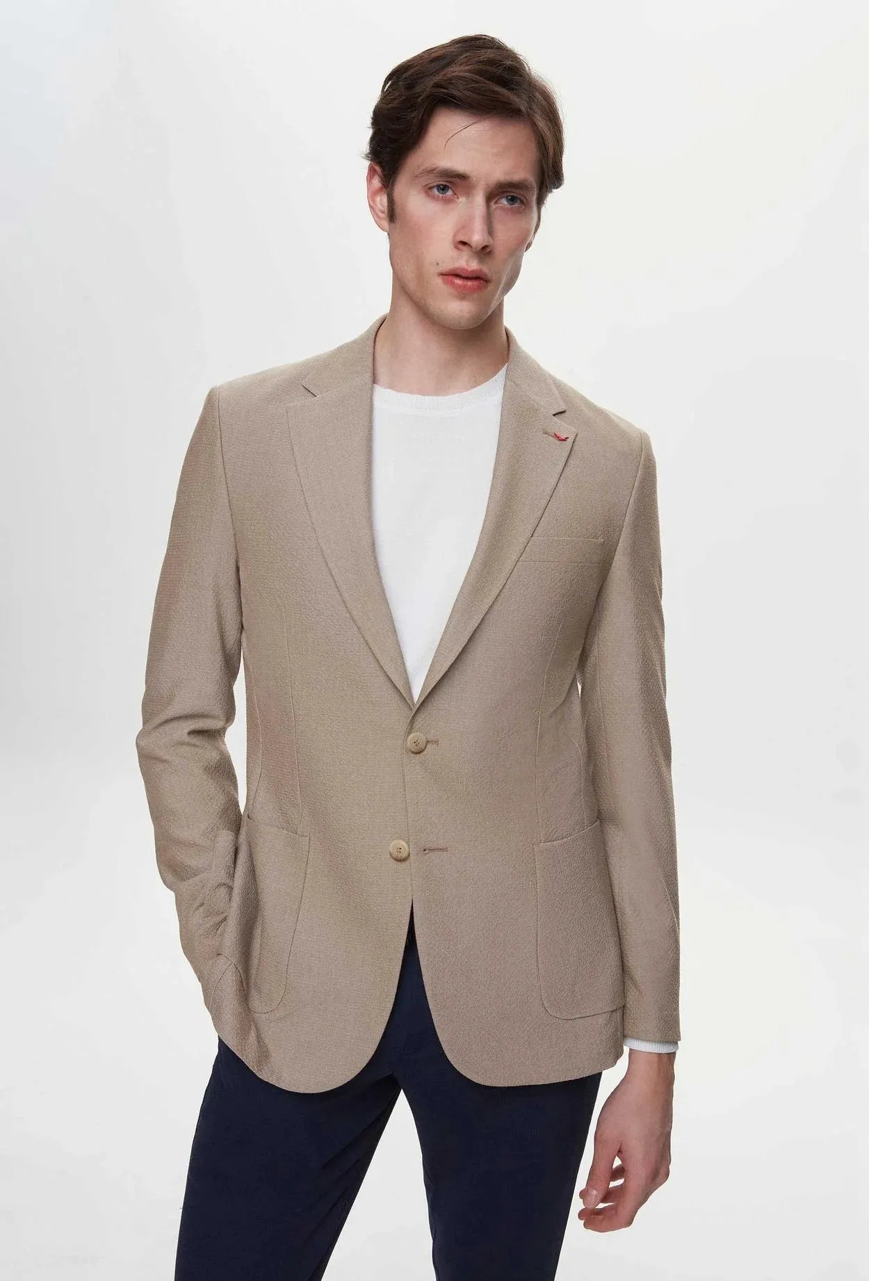 Ds Damat Slim Fit Beige Dobby Fabric Jacket