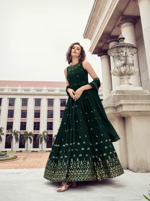 Ethnic Green Color Thread Sequence Work Gown