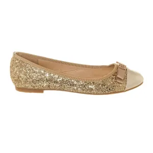 Flat Slip On Ballerina Pump With Bow Trim And Glitter Upper