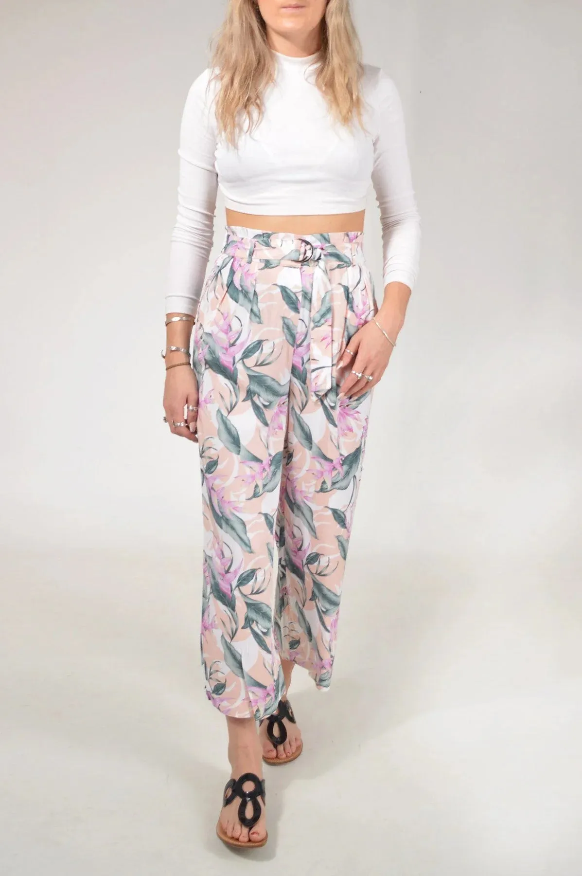 Floral Wide Leg  Crop Trousers