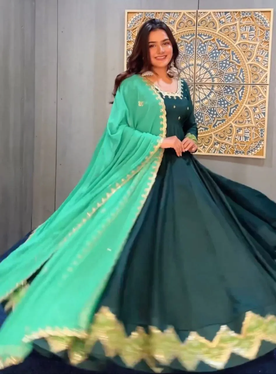 Green Anarkali Gown in Parampara Silk with Embroidery Work