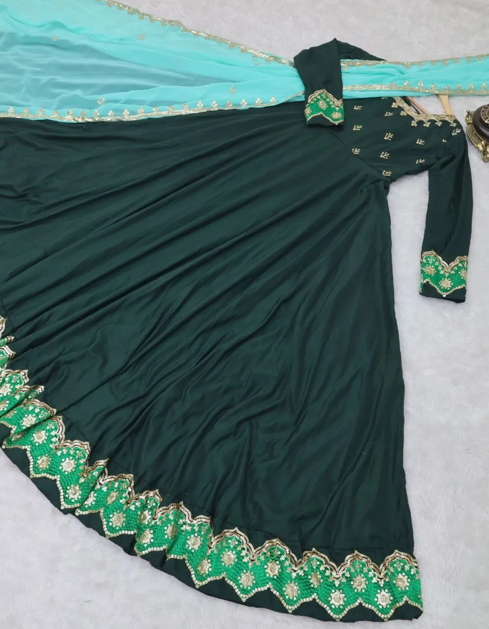 Green Anarkali Gown in Parampara Silk with Embroidery Work