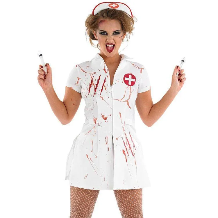 Halloween Costume for Women Horrible Bloody Doctor Nurse Cosplay Zombie Role Play Carnival Costume