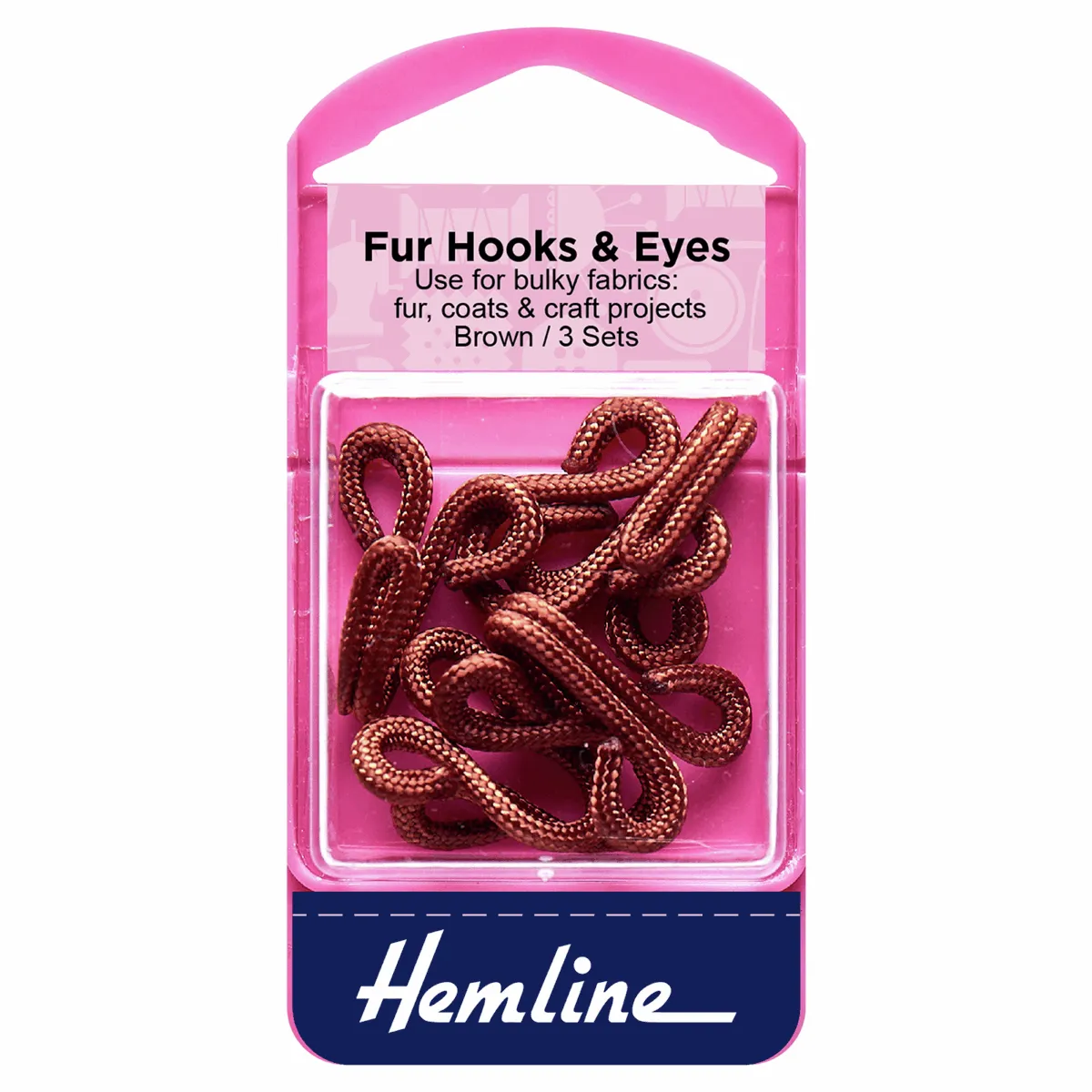 Hemline Brown Fur Hook & Eyes - Size 3 (3 Sets)