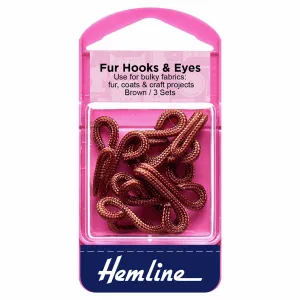 Hemline Brown Fur Hook & Eyes - Size 3 (3 Sets)