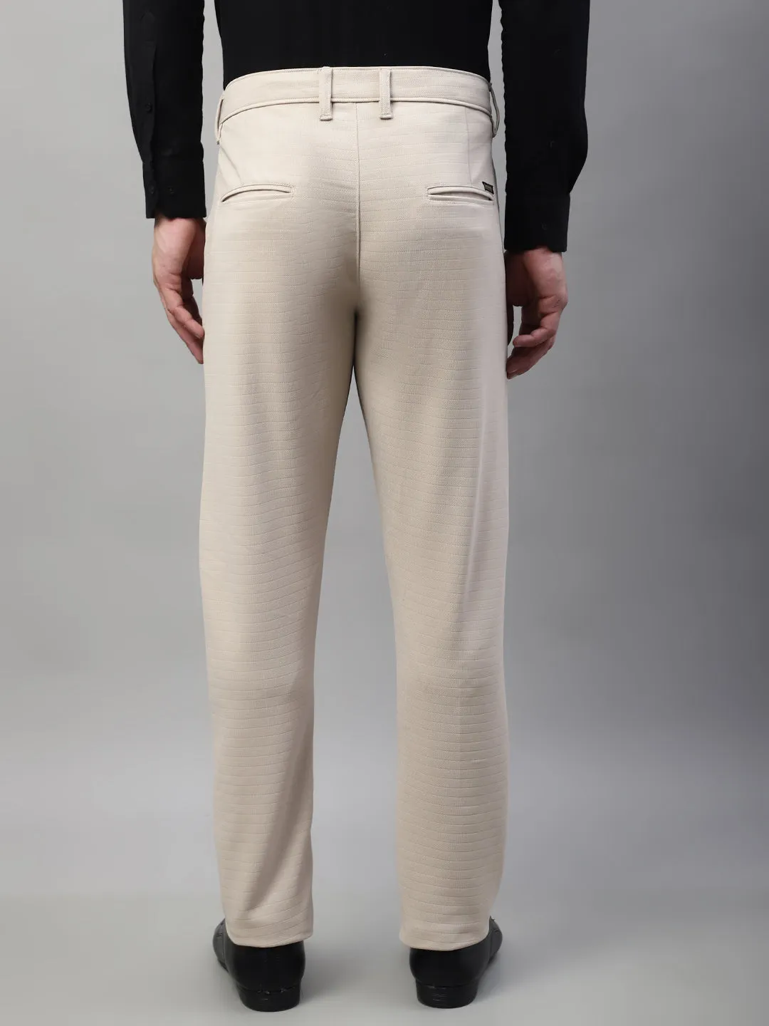 Jashvi Men's Cream Tapered Fit Formal Trousers