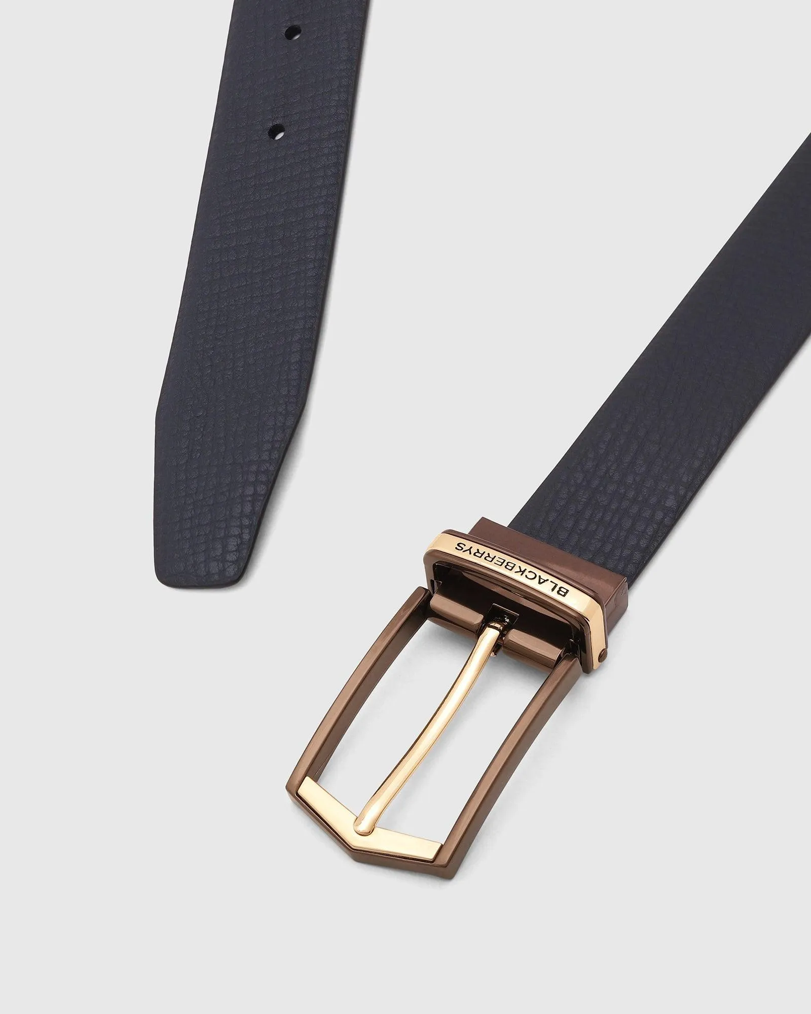 Leather Reversible Navy & Brown Textured Belt - Texas