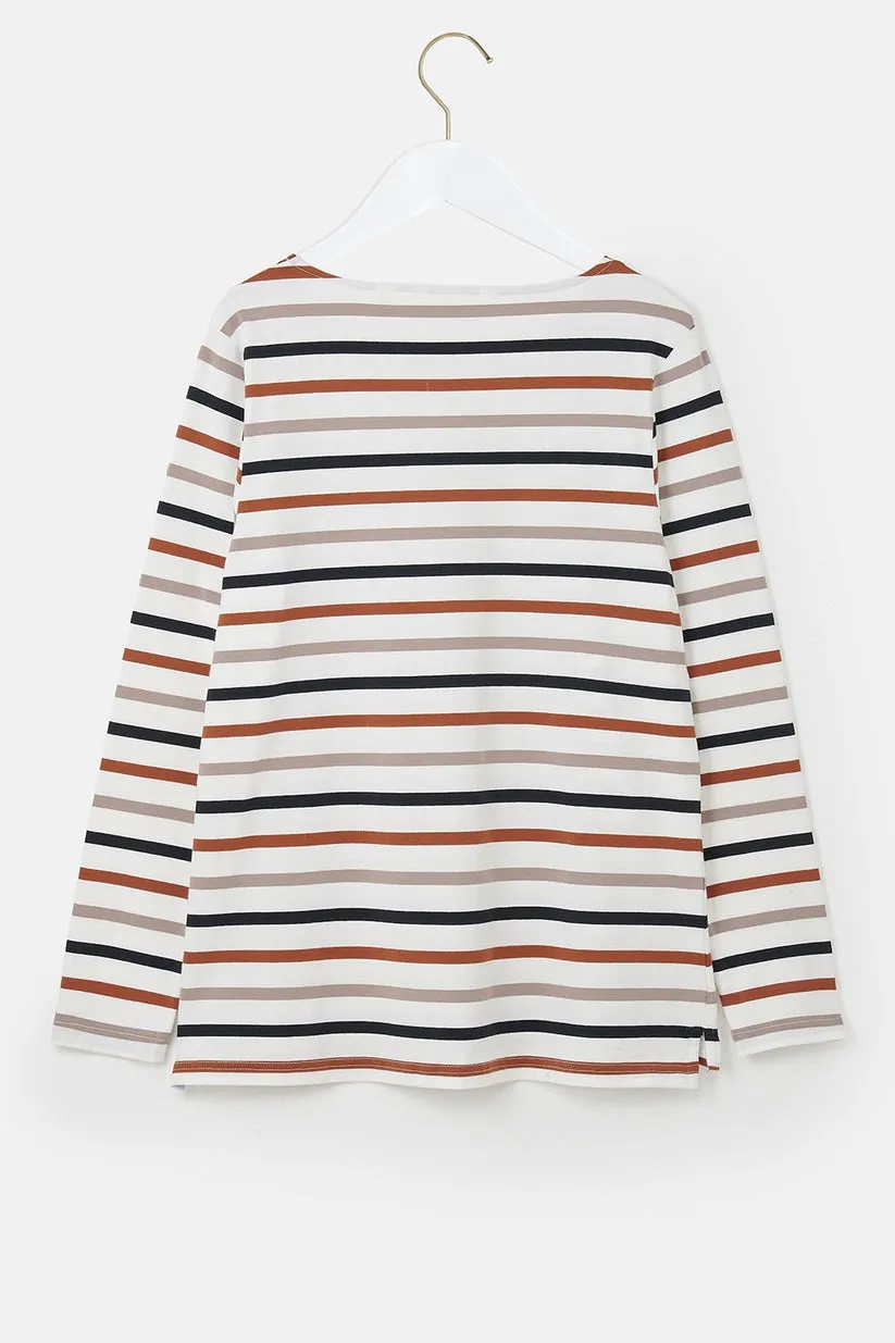 Lighthouse Causeway Long Sleeve Top Rust & Mocha Stripe