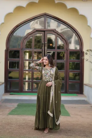 Mehendi Green Stunning Faux Georgette Gown Dupatta Collection in Vibrant Colors