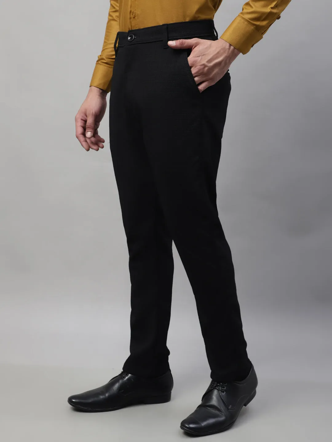 Men'S Black Tapered Fit Formal Trousers