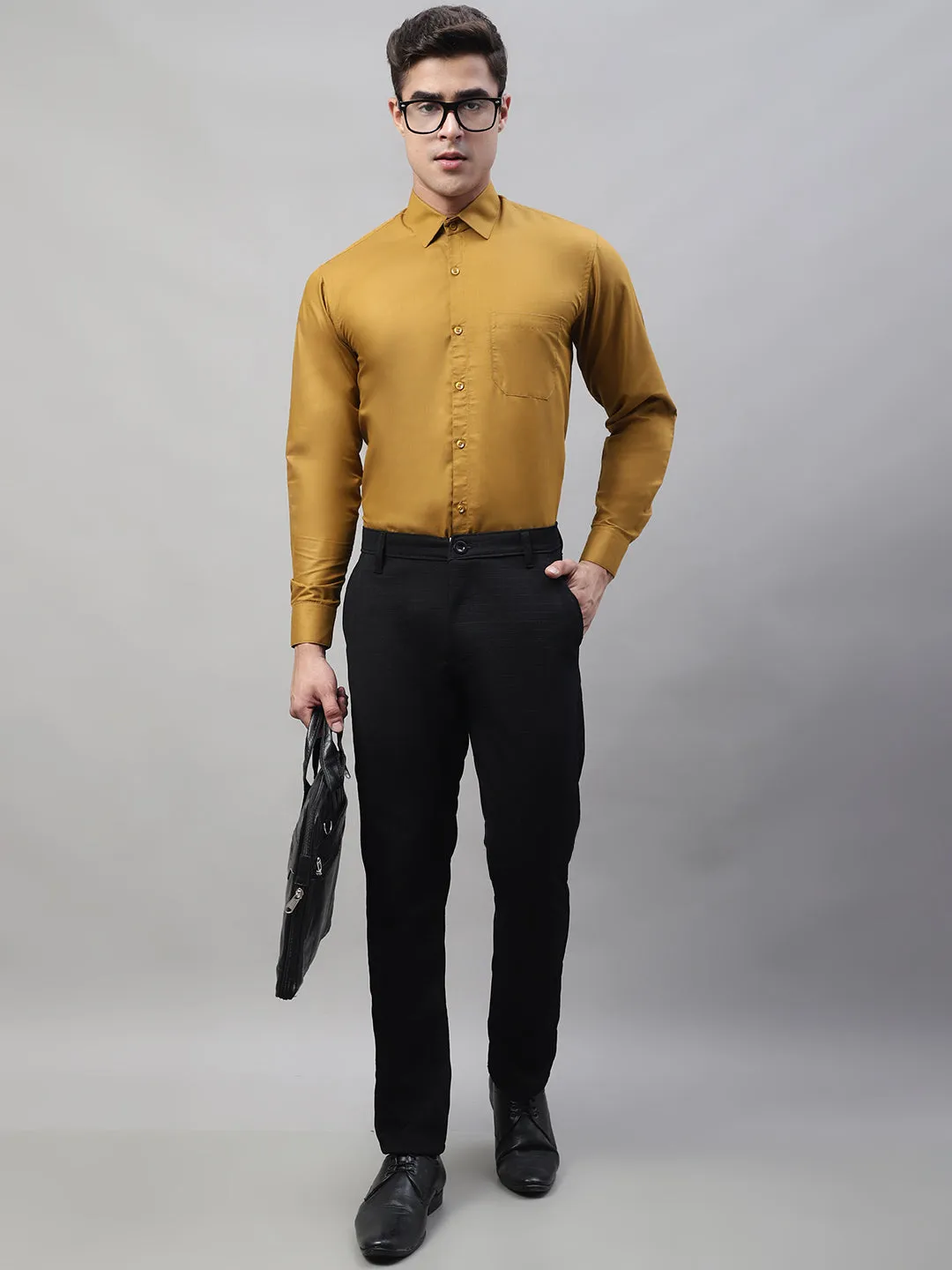 Men'S Black Tapered Fit Formal Trousers