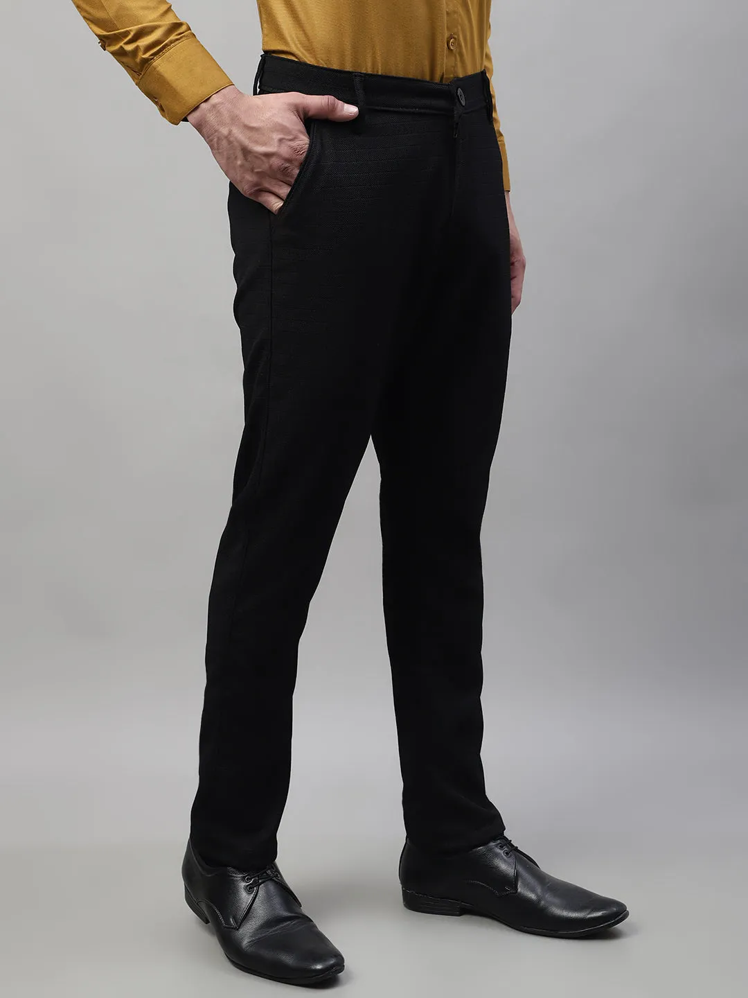 Men'S Black Tapered Fit Formal Trousers